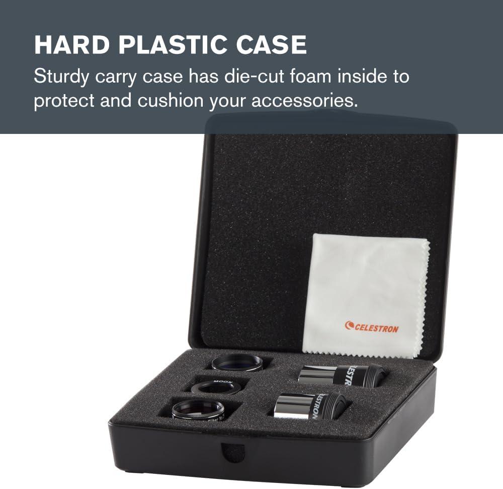 imageCelestron  PowerSeeker Telescope Accessory Kit  Includes 2X 125 Kellner Eyepieces 3 Colored Telescope Filters and Cleaning Cloth  Telescope Eyepiece Kit for BeginnersEQ Accessory Kit